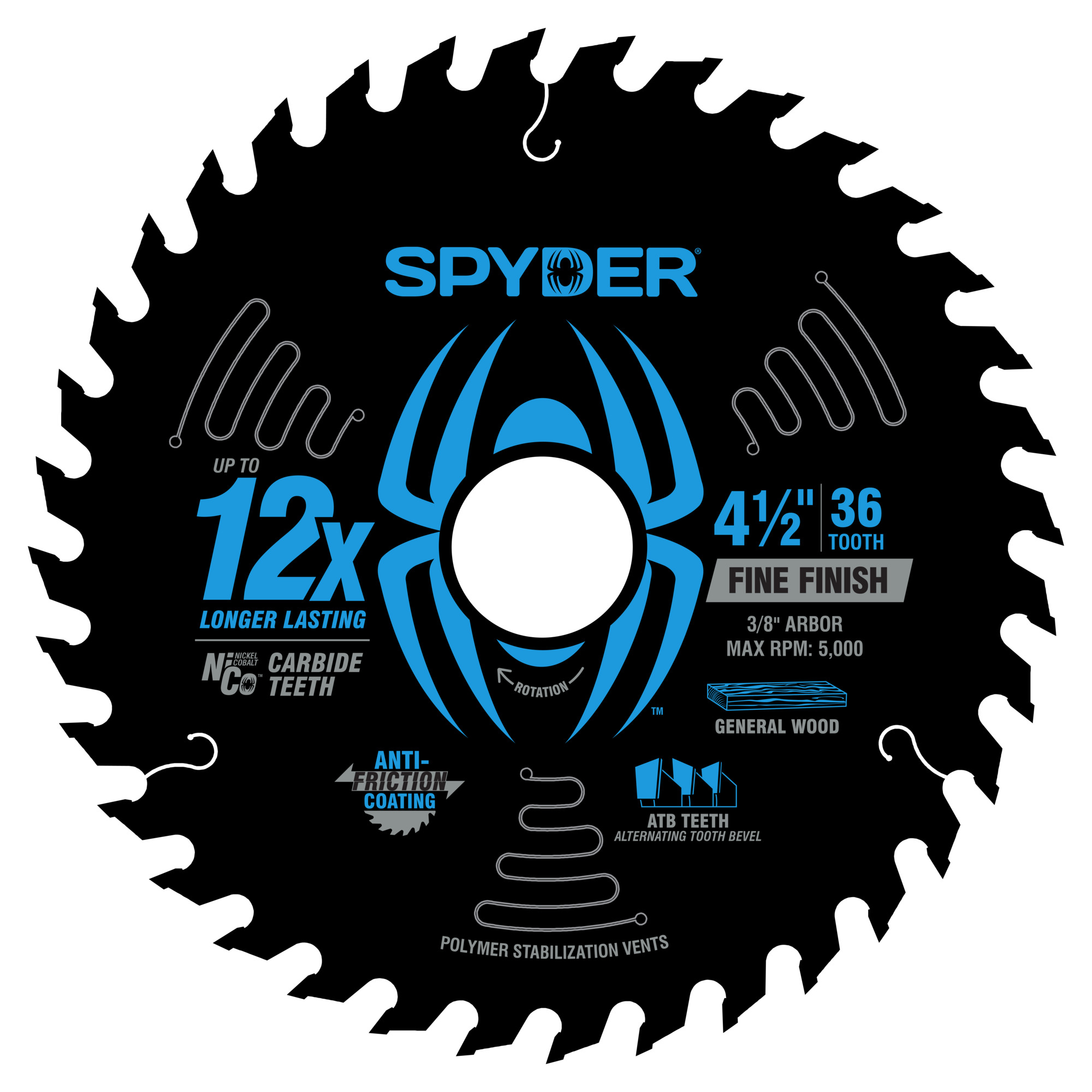 Spyder Fine Finish Saw Blade — 4 1/2in. dia., 36-Tooth, NiCo Teeth, Model# 13097